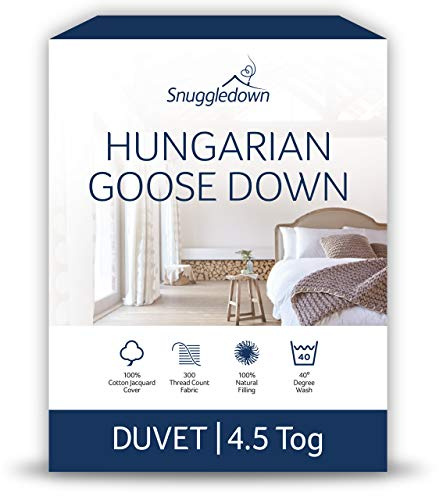 Snuggledown Hungarian Goose Down Super King Duvet 4.5 Tog - Lightweight Summer Quilt with Ethically Sourced 80:20 Blend | UK-Made, 300tc Cotton Cover, Box Stitch, Washable (260 × 220cm)