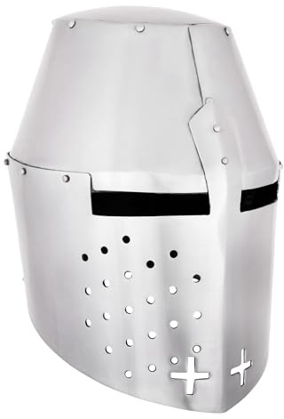 Battle-Merchant Grosser Helm Pembridge, 1,2 mm Stahl, Topfhel, Ritter | Replik 14. Jh., mit Lederinlay, Mittelalter Turnierhelm, Reenactment, LARP & Historische Darstellungen