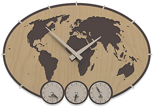 CalleaDesign - Orologio da ufficio Greenwich con fusi orari - noce chiaro