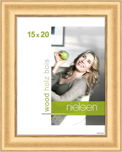 nielsen Holz Bilderrahmen Derby, 15 x 20 cm, Gold | Holz Fotorahmen im Hoch- & Querformat zum Auftstellen und Aufhängen Gold matt Echtglas