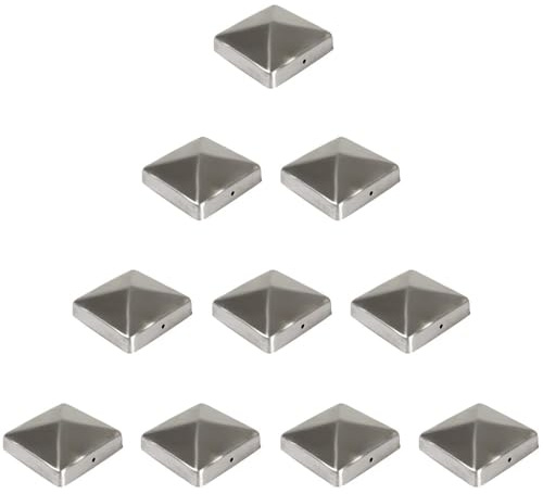 10× Pfostenkappe Edelstahl 9×9 cm (91×91 mm) – rostfreie Pyramiden-Abdeckung für Holzpfosten – witterungsbeständige Zaunkappe/Pfostendeckel aus Edelstahl für 9×9 Kantholzpfosten
