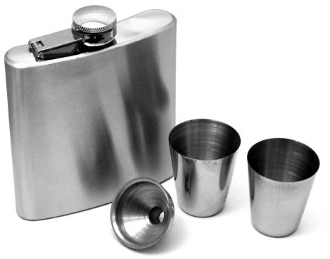 Oramics Flachmann Edelstahl Set aus 200ml Taschenflachmann, 2 Schnapsgläser und Trichter - 4-teiliges Set mehrweg Outdoor Trinkflasche Schnapsflasche Taschenflasche auslaufsicher (Chrom 4 Teilig)