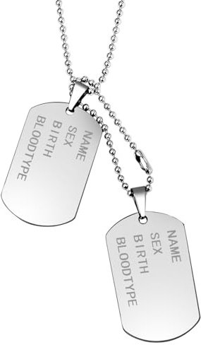 JewelryWe Schmuck Herren Halskette 2 Militärischen Erkennungsmarken Armee Stil Dog Tag Anhänger mit 70cm Kette Silber Schwarz/Schwarz…
