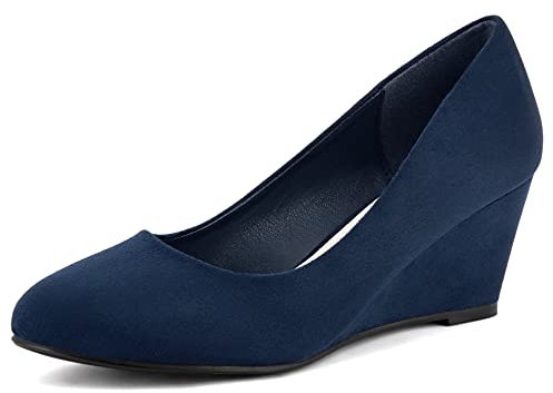 Greatonu Women's Formal Office Wedge Platform Mid Heel Dress Court Shoes Navy UK 7