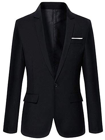 Benibos Mens Slim Fit Casual One Button Blazer Jacket (M, 302 Black)