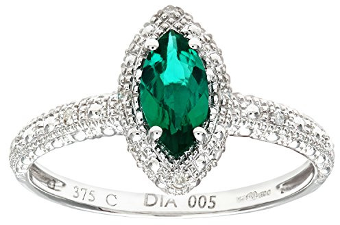 Naava Women's 9 ct White Gold Round Brilliant Cut Created Marquise Emerald and Diamond Cluster Ring