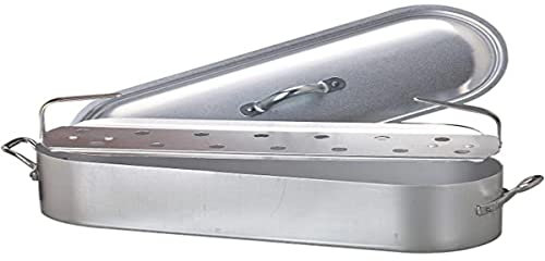 Agnelli Pentole Poissonnière avec Bord, Couvercle et Grille, avec 2 poignées, en Aluminium BLTF, Finition Mate 50 cm Argent