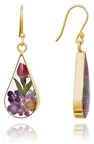 Amazon Essentials Sterling Silver Pressed Flower Teardrop Trendy Earrings