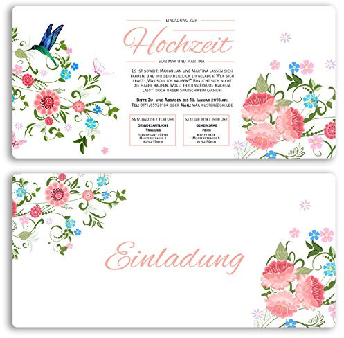 (60 x) Hochzeitseinladungskarten Blumen Rosa Pink edel Einladungskarten Hochzeit