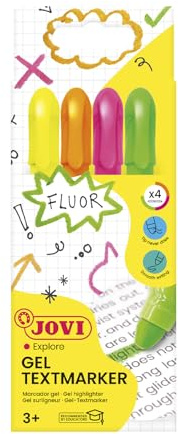 Jovi - JOVI!NEON Gel Marker, Etui med 4 stick-highlighters, Blandade färger, Torkar inte ut, Smetar inte ut skrift eller blöder inte genom papper, Glutenfri, (1810)