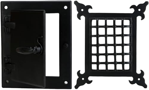 A29 Hardware Cast Iron Speakeasy Door Grill/Grille with Viewing Door, Black Powder Coat Finish, Medium Size