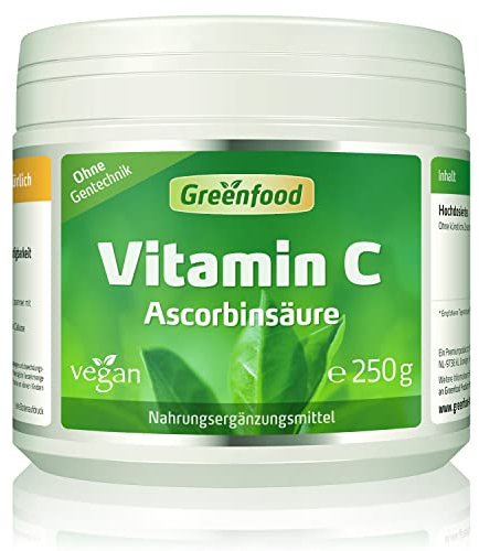 Vitamin C Pulver (Ascorbinsäure), 500g - vegan. Reines Vitamin C, ohne Gentechnik - wichtig für Immunsystem, Knochen, Haut und Zahnfleisch. OHNE künstliche Zusätze - laborgeprüft. Von Greenfood.