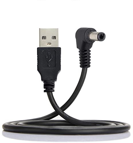 CableCC - Cable de Carga USB 2.0 Tipo A Macho a Conector de Cilindro de ángulo Recto de 90 Grados, 5,5 x 2,5 mm, CC 5 V, 80 cm