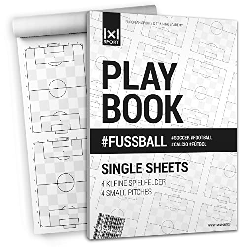 1x1SPORT - Playbook #Calcio, quaderno con fogli singoli A4, per schemi e tattiche per il calcio, Mini campi., Din-A4