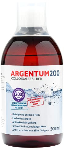 Argentum 200 200HERBALS®, argento colloidale, 200 ppm, Argentum200, 500 ml, acqua colloidale d'argento 200 ppm, particelle nano-argento, tonico per il viso, 500 ml