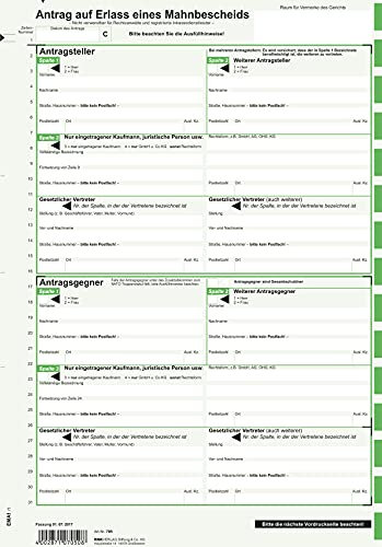 RNKVERLAG 705L/10 - Antrag Mahnbescheid, alle Bundesländer, 2 Einzelblatt, DIN A4 lose im Wechsel, 10 Stück