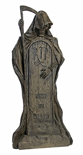 Design Toscano Ruhe in Frieden Gevatter Tod Halloween Grabstein Gothic-Deko Gartenstatue Friedhof, Polyresin, steingrau, 64 cm