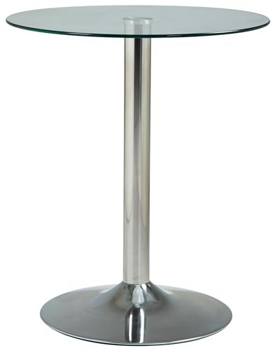 CLP Table Ronde avec Plateau en Verre Ø 60 cm I Table avec Colonne Métallique I Hauteur 70 cm I Verre Clair, Couleur:Verre Clair