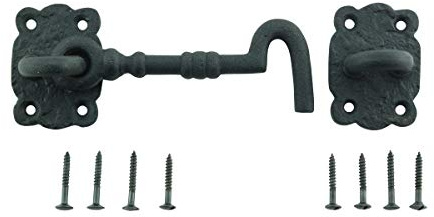 Renovators Supply Manufacturing Door Latch Lock 5.5 in. Black Wrought Iron Hook and Eye Latch for Door with Mounting Hardware