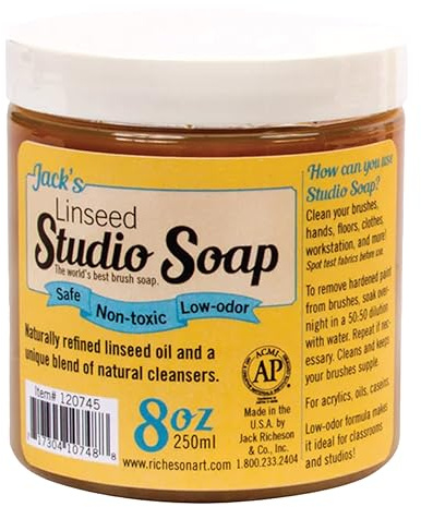 Jack Richeson Linseed Oil Studio Soap & Paint Brush Cleaner – 250 mL – Natural Brush Cleaner for Acrylic, Oil & Craft Paints – Gentle Soap for Artists & Painters