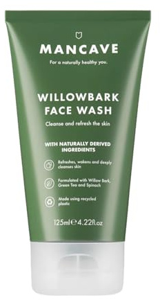 ManCave Limpiador Facial Hombre con Corteza de Sauce, 125 ml – Limpieza Profunda Purificante para Piel Sensible, Natural, Vegano