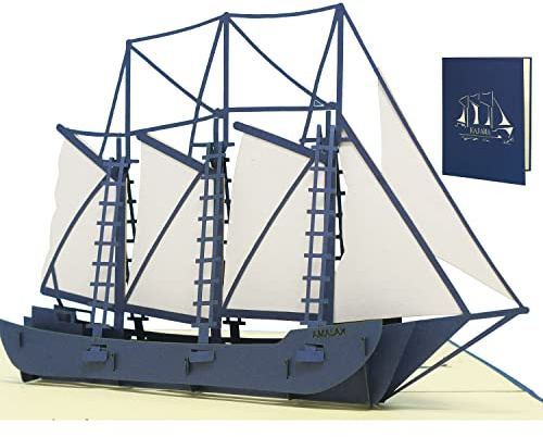 LIN17162, Pop Up Karte Urlaub, 3D Grußkarten Schiff Boot, Reisegutschein, Geburtstagskarte, Schiff Segelboot KAJAMA, N117