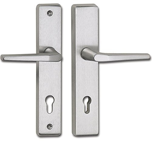 MARCHESI Drückergarnitur Riva - Türgriff auf Langschild eckig PZ 88 - Türdrücker Feuerschutz, Aluminium silber eloxiert