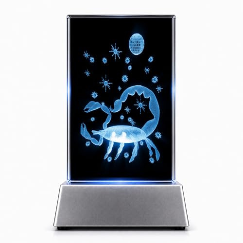 Kaltner Präsente Skorpion Sternzeichen Kristall Glasblock 3D Laser Gravur LED Nachtlicht Geschenk Dekoration Skorpion Symbol