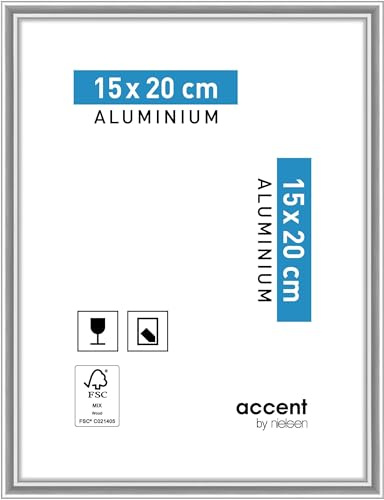accent by nielsen Aluminium Bilderrahmen Accent, 15 x 20 cm, Silber | Aluminium Fotorahmen im Hoch- & Querformat zum Auftstellen und Aufhängen Silber glänzend Echtglas