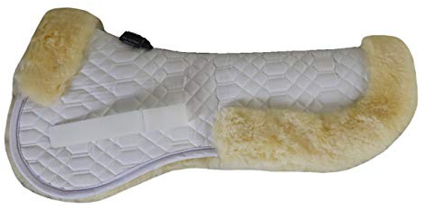 Engel Reitsport | SAKIS2-S-WEI-MED | Sattelkissen mit echtem Merino Lammfell | mit Fellrand vorne und hinten | Steppstoff Weiss Fell med. Grösse S