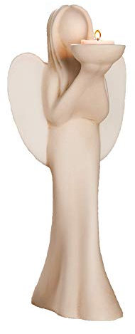 GILDE Deko Figur Engel Luciane Teelichthalter aus Keramik – Engelleuchter für Teelicht – Dekoration Tischdeko Geschenk – Farbe: Creme/Weiss Höhe 36,5 cm