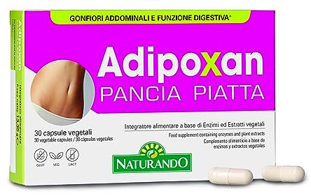 Naturando Adipoxan Pancia Piatta Complemento alimenticio que contrasta hinchazón abdominal y promueve la función digestiva con Anís, Hinojo, Melisa y Jengibre - 30 cápsulas