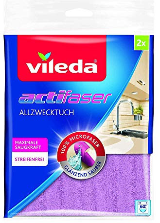 Vileda Actifaser - Panno multiuso per una pulizia senza aloni, confezione da 2