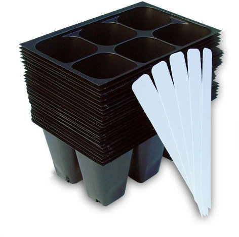 Industry Standard Grower's Supply Seedling Starter vassoi, 144 Celle: 24; 6-Celle per vaschetta, Plus 5 Etichette per Piante