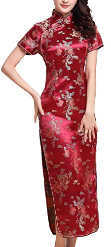 UK Stock Women's Burgundy Chinese Dress