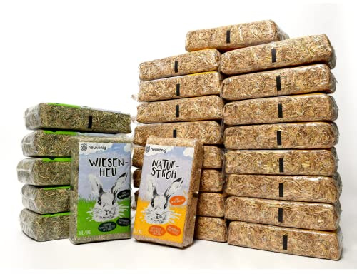 Heukönig 6x1kg Heu und 18x1kg Stroh Kombi-Paket, Perfekt als Einstreu und Futter - Natürlich & Staubfrei