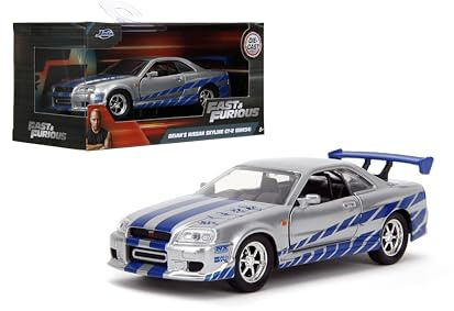 Jada JA97184 1:32 Brian's 1999 Nissan Skyline GT-R (R34) -Silver/Blue, Gris/Bleu