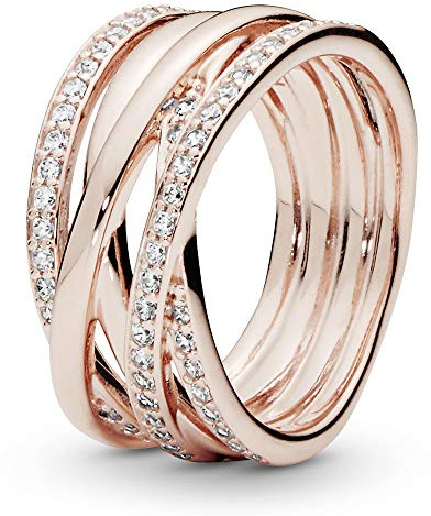 Pandora Timeless Ewigkeitsring mit funkelnden und polierten Linien, 14-karätig Roségold-vergoldet, mit klarem Cubic Zirkonia