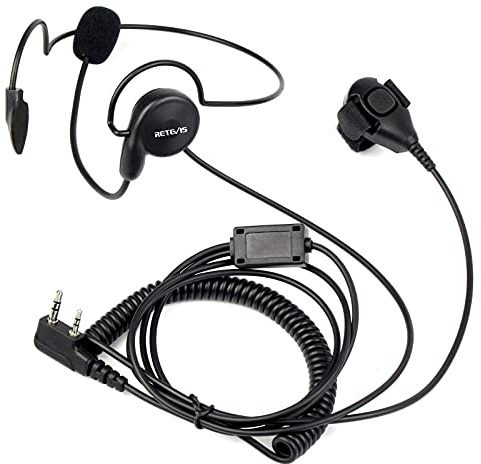 Retevis Funkgeräte Headset mit Mikrofon Finger PTT 2 Pin Kopfhörer Kompatibel RT24 RT27 RT668 RT21 Baofeng BF-88E BF-888S Kenwood TK-3401D Walkie Talkies(1 STK.)