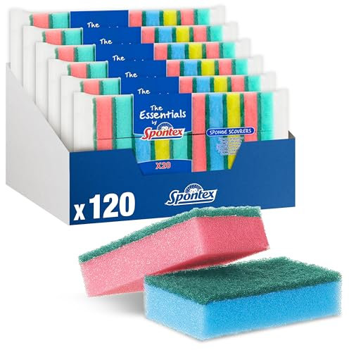 Spontex The Essentials Washing Up Sponge Scourers | Hard Wearing & Versatile | 6 x 20 Pack (120 Total)