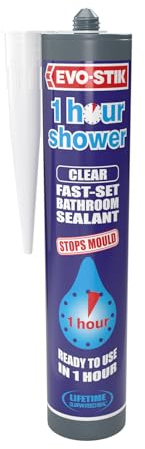 EVO-STIK 1 Hour Shower Bathroom Sealant Clear - 290ml | Ready to Use in 1 Hour -Fast Setting - Stops Mould