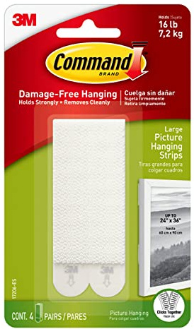 Command Strisce Appendiquadri Grandi, Set di 4 Strisce Adesive Rimovibili per Appendere Quadri, Cornici, Poster, Foto su Muro e Pareti, Senza Chiodi, Peso Fino a 7.2 Kg, 60 x 90 cm