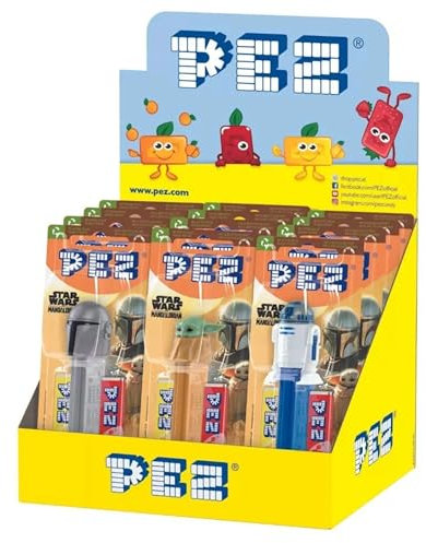 PEZ Star Wars Mandalorian Character Sweet Dispenser, Retro Vegetarian Gift Candy, 2 x 17 g Refill Packs (Pack of 12)