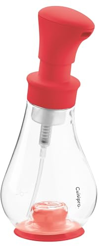 Cuisipro Schaum Seifenspender Rot 390 ml, Pump-Schaumspender Seife mit 75% weniger Seifenverbrauch, rutschfester Spülmittelspender Küche mit Saugnapf, wiederbefüllbarer Seifenspender Kunststoff