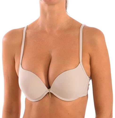 Selene, Sujetador Mujer con Escote en V, Aros y Copas Doble Push-Up, Colección Raquel, Color Tierra, Talla 100B