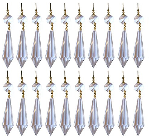 yueton Crystal Prism 20Pcs 38mm Clear Crystal Chandelier Icicle U-Drop Prisms Lamp Pendants Brass Connectors