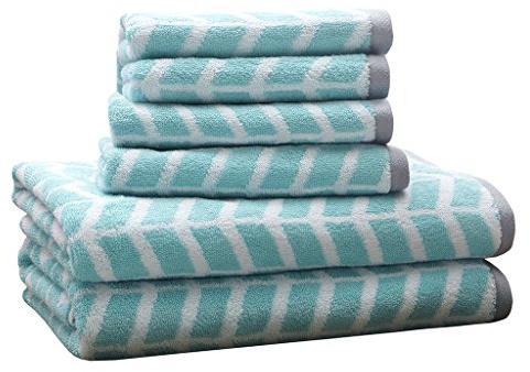 Intelligent Design - Nadia Quick Dry Premium Absorbent Chevron Cotton Towels Bad/Badezimmer Set - Ultra Soft Badezimmer Handtücher Set - Teal - 6-teiliges Set inkl. 2 Duschtuch 4 Handtücher