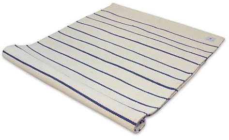 TEMPELWELT Yogateppich Yogamatte 190 x 66 cm aus Baumwolle Textil Natur Blau Gestreift, Yogaunterlage Groß für Yoga und Meditation, für die Reise