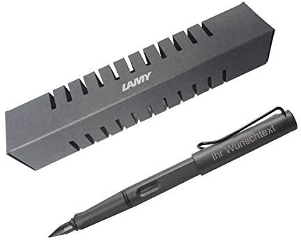 Lamy Füllhalter safari Modell 017, Feder F, Farbe umbra (matt schwarz), inkl. Laser-Gravur