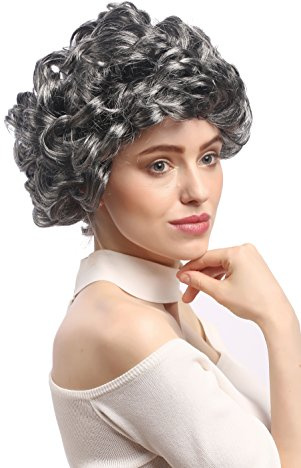 WIG ME UP - 91097-ZA63-ZA103 Perücke Damen Karneval Fasching dunkles Grau Schwarz meliert Locken kurz Oma Großmutter ältere Dame